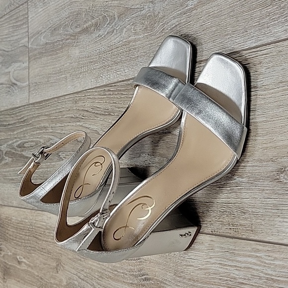 Sam Edelman Size 6 Silver Leather Daniella Block Heeled Sandal - Picture 1 of 15
